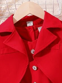 SHEIN 青少女實心西裝外套&百褶擺洋裝&帽子 - 紅色 - 查看 8