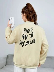 Teenage Girls' Casual Street Style Letter Printed Baseball Jacket - Apricot - View 1