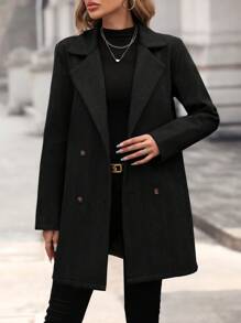 SHEIN Frenchy 雙排扣西裝領西裝外套 - 黑色 - 查看 4