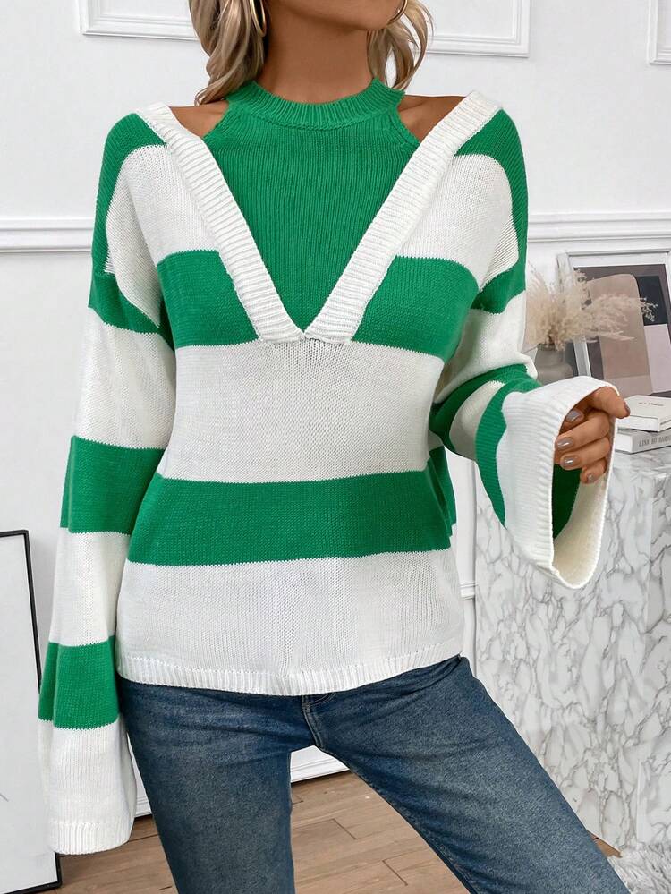 Women's Color Block Knit Pullover Fall Winter Sweater