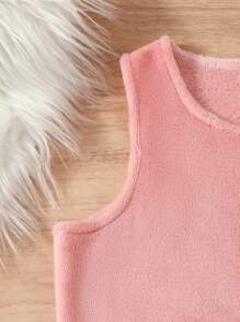 SHEIN Tween-Mädchen Rosa, flammhemmendes, zweiteiliges Homewear Set aus Plüsch im weichen und sauberen Stil