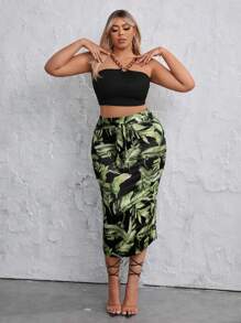 SHEIN SXY Women's Plus Size Tropical Printed Top And Skirt Two-piece Set - Multicolor - View 1
