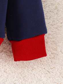 Infant Boys' Hooded Christmas Printed Patchwork Zipper Jacket - Navy Blue - View 3