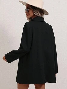 SHEIN Clasi Waterfall Collar Single Button Overcoat - Black - View 2