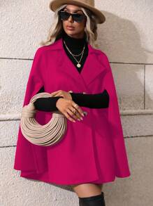 SHEIN Clasi Double Breasted Cloak Sleeve Cape Overcoat - Hot Pink - View 5