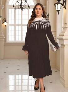 SHEIN Clasi Vestido De Suéter De Talla Grande Decorado Con Diamantes De Imitación
