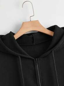 Flirla Sudadera con cremallera y hombros caídos de talla grande y unicolor - Negro - Ver 3
