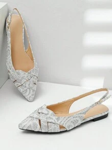 Silver Round Toe Flat Party Shoes, Random Surface Material - Beige - View 2