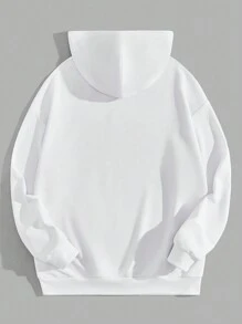 ROMWE MEN Grunge Punk 男士連帽抽繩字母印花抓絨套頭運動衫 - 白色 - 查看 2