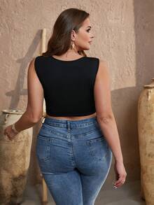 SHEIN VCAY 加肥加大碼流蘇邊坦克頂 - 黑色 - 查看 2