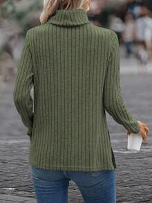 EMERY ROSE 双色高领不对称下摆 T 恤图案 T 恤女式上衣 - 軍綠色 - 查看 2