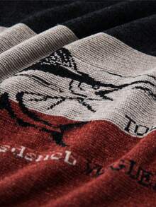 男士色塊字母和魚紋圖案毛衣 - 紅色 - 查看 6