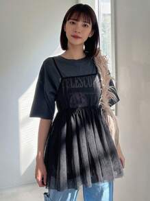 FRIFUL Của phụ nữ Off-shoulder Áo Với Hem - màu đen - Xem 4