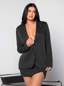 SHEIN SXY Backless Sexy Clubwear Striped Women'S Suit Set - Black and White - View 2