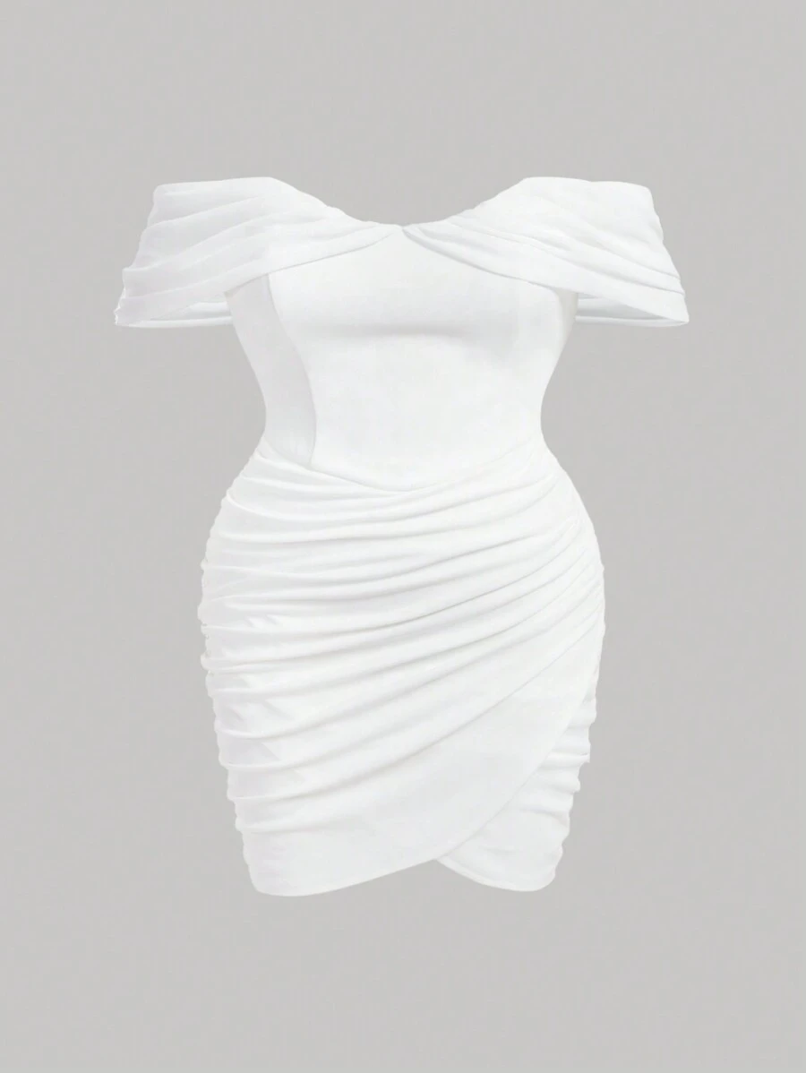 SHEIN MOD Plus Off Shoulder Ruched Tulip Hem Bodycon Dress | SHEIN USA