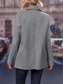 SHEIN Essnce Plaid Turn-down Collar Double-breasted Blazer Jacket - White - View 2