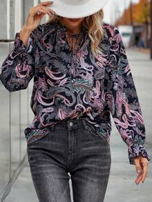 SHEIN LUNE Paisley Print Flare Sleeve Blouse - Multicolor - View 4