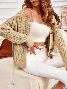 SHEIN Frenchy Xoắn Dan Thả vai Áo nịt vải thô - Lạc đà - Xem 6