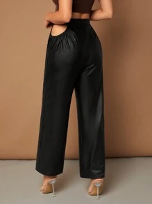 SHEIN BAE 女式 Pu 皮鏤空腰褲 - 黑色 - 查看 2