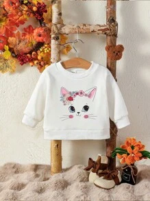 Infant Girls' Cartoon Cat Print Sweatshirt - White - View 1