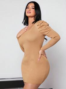 SHEIN SXY 女士修身毛衣連身裙,配有膨脹袖