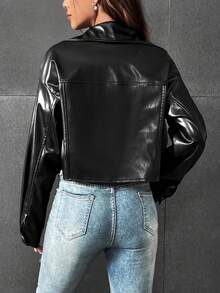 SHEIN Frenchy 女式帶領口摩托夾克 - 黑色 - 查看 2