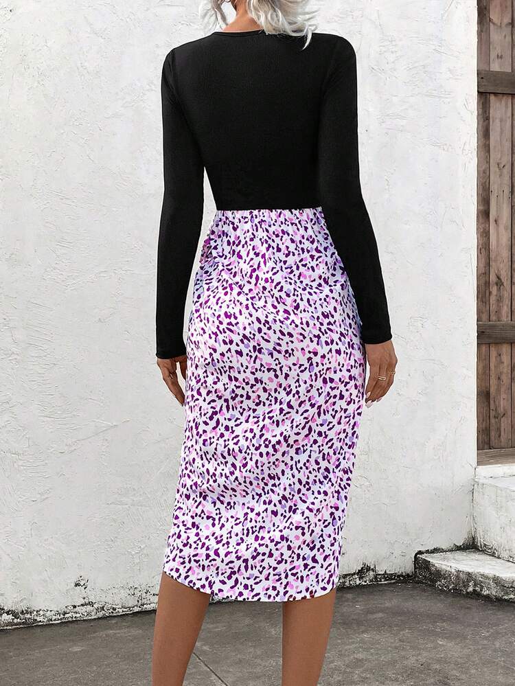 Leopard Print Ruched Wrap Hem Dress