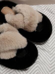 女性厚下裝毛絨拖鞋附腰帶扣飾,秋天&冬天