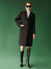 BizChic Lapel Neck Flap Detail Overcoat - Black - View 5