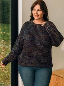 EMERY ROSE Plus Size Women'S Drop Shoulder Pullover Sweater - Multicolor - View 3