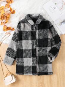 SHEIN Cô gái Tween In kẻ sọc Buffalo áo - Đen và trắng - Xem 1