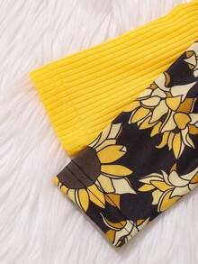 SHEIN Đứa bé gái 2 Miếng In hoa Sunflower Viền Ruffle Đầm - trắng - Xem 7