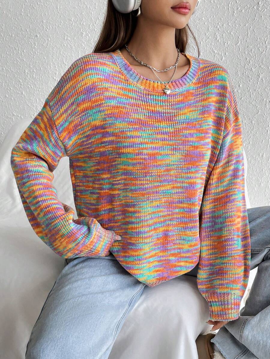 SHEIN Unity Thuốc nhuộm Không gian Thả vai Áo len - Nhiều màu - Xem 1