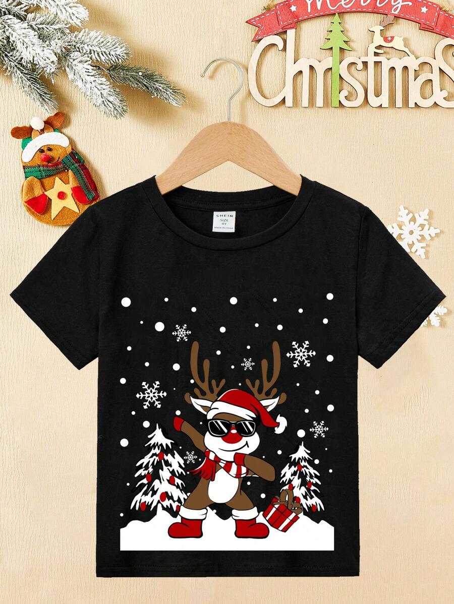 男小童聖誕圖案T恤 - 黑色 - 查看 1