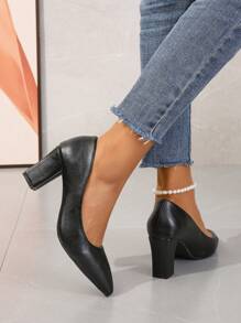 Fall/Winter 2025 Women's Black High-Heeled Shoes, Women's Elegant Fashion Versatile Professional Pointed Thick-Heeled Low Vamp Black High-Heeled Shoes, Elegant, Women Pumps