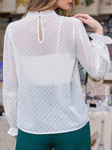 SHEIN Frenchy Sznurówka Patchwork Rękaw z falbanką  Bluzki