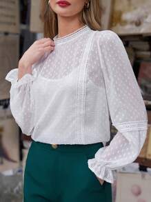 SHEIN Frenchy Sznurówka Patchwork Rękaw z falbanką  Bluzki