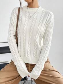 SHEIN Unity Xoắn Dan Thả vai Áo len - trắng - Xem 4