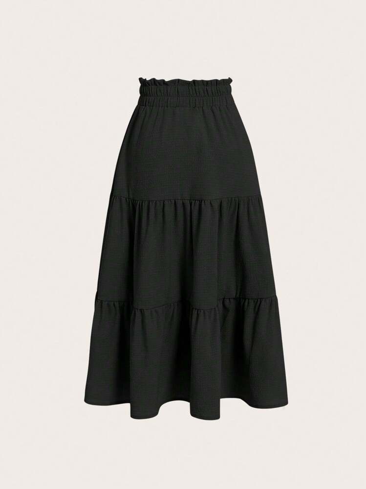 SHEIN Girlism Tween Girl Drawstring Waist Ruffle Hem Skirt - Black - View 2