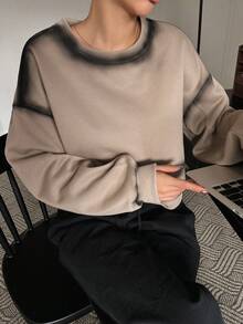 DAZY 水洗染滴肩運動衫 - 卡其色 - 查看 4