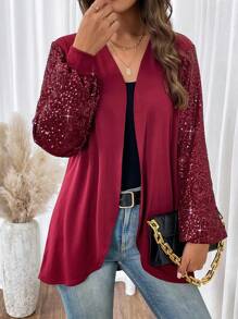 SHEIN Clasi Long lanh Vá lại Tay áo lồng đèn Áo khoác - Màu Đỏ Sâu - Xem 5