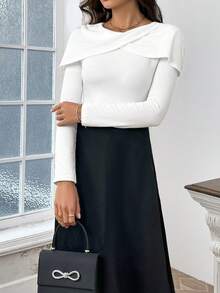 SHEIN Privé Wrap Detail Solid Tee - White - View 6