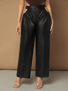 SHEIN BAE 女式 Pu 皮鏤空腰褲 - 黑色 - 查看 3