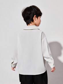 SHEIN Young Boys' Casual Loose Fit Solid Color Shirt With Chest Pocket Decoration, Long Sleeve