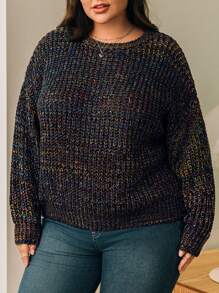 EMERY ROSE Plus Size Women'S Drop Shoulder Pullover Sweater - Multicolor - View 5