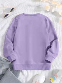 SHEIN Girls' Cute Printed Cat Sweatshirt For Autumn And Winter - Purple - View 2