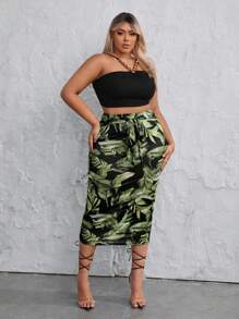 SHEIN SXY Women's Plus Size Tropical Printed Top And Skirt Two-piece Set - Multicolor - View 3
