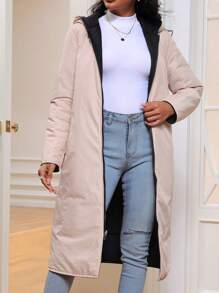 SHEIN Essnce Reversible Zip Up Hooded Padded Padded Coat Clothes Winter - Black - View 5