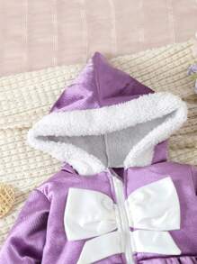 女嬰韓式毛絨羊毛連帽拉鍊連身褲,秋冬 - 紫色 - 查看 4