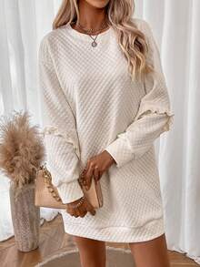SHEIN LUNE Vestido Estilo Sudadera Con Hombros Caídos Y Ribete De Volantes - Albaricoque - Ver 3